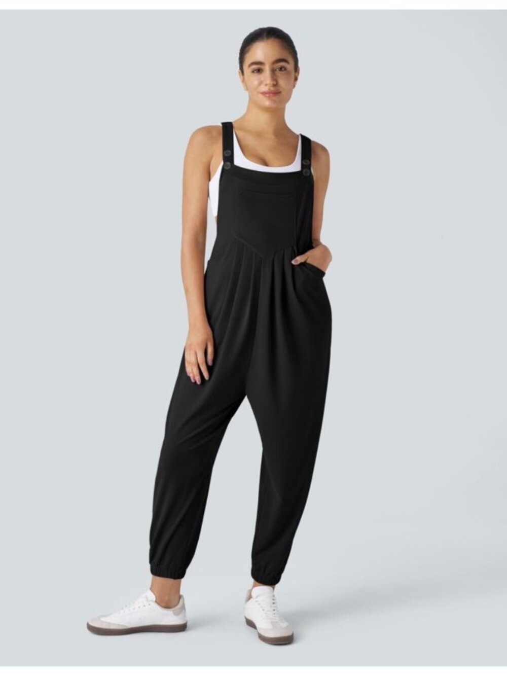 NWT Halara Pockets Waffle Casual Jogger Overalls In Black Sz M